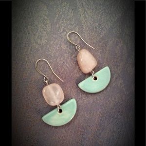 Rose Quartz & Clay bead Sterling Silver earrings